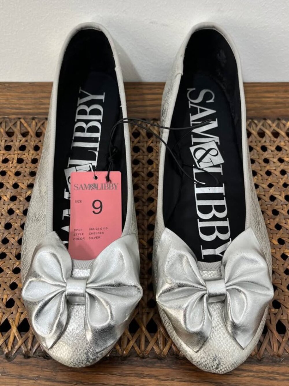 Size 9 Sam & Libby Silver Metallic Bow NWT Ballet Flats | Y2K Balletcore